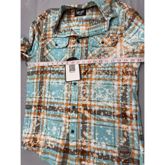 Angry Minnow Shirt Mens Medium Blue Brown Plaid Flannel Button Up Kind Of Weird - Picture 9 of 11